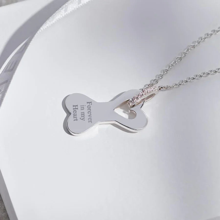 Dog Bone Standard Engraving Memorial Necklace with Fine Crystals Engraved - Treats Unleashed