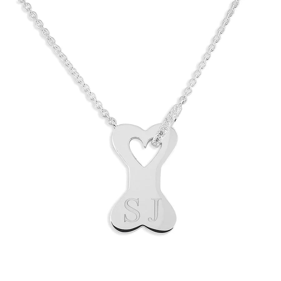 Dog Bone Standard Engraving Memorial Necklace with Fine Crystals Engraved - Treats Unleashed