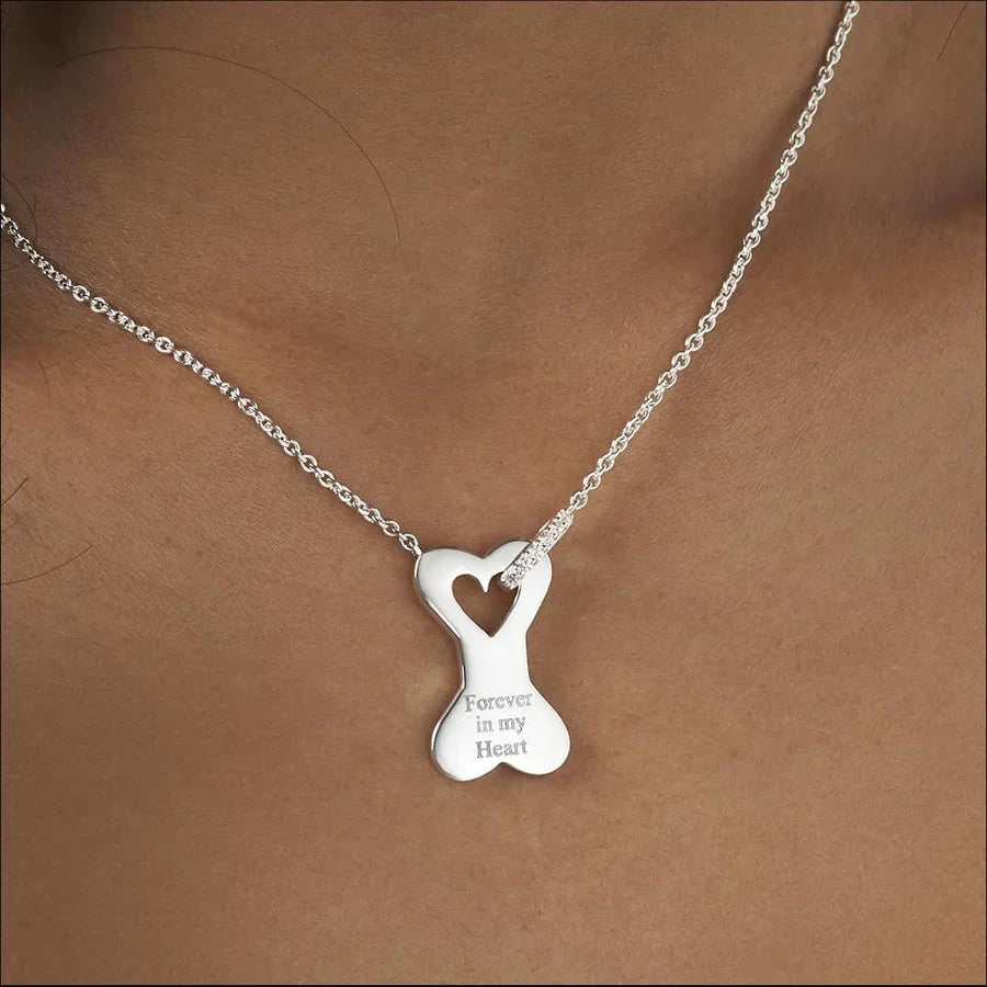 Dog Bone Standard Engraving Memorial Necklace with Fine Crystals Engraved - Treats Unleashed